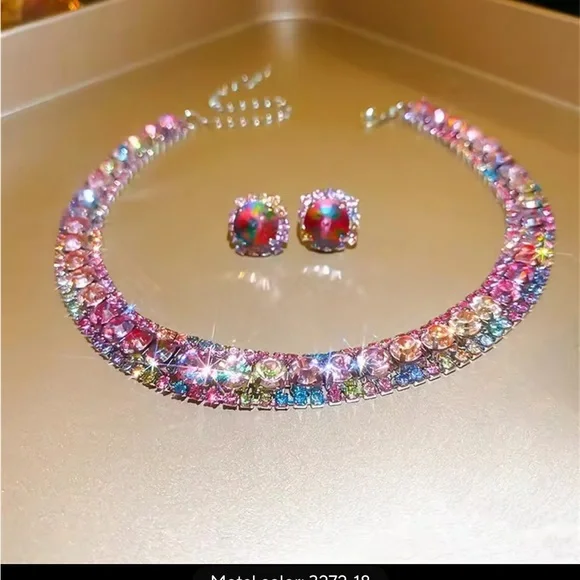 Sparkling Multicolor Rhinestone Necklace and Earring Set - Picture 3 of 9